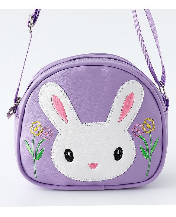 Babyhug Sling Bag With Floral Embroidery & Bunny Patch - Purple