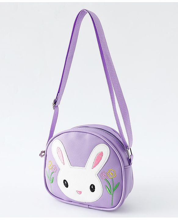 Babyhug Sling Bag With Floral Embroidery & Bunny Patch - Purple