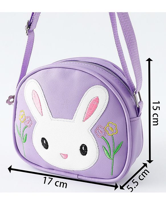 Babyhug Sling Bag With Floral Embroidery & Bunny Patch - Purple