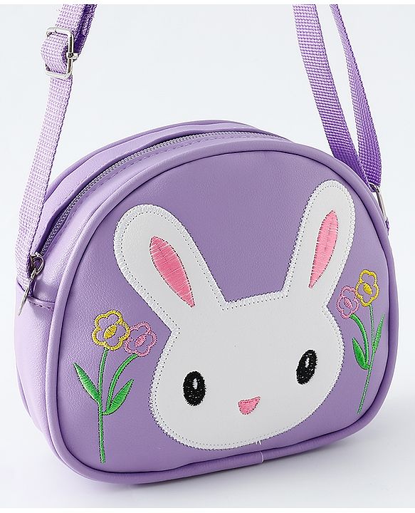 Babyhug Sling Bag With Floral Embroidery & Bunny Patch - Purple