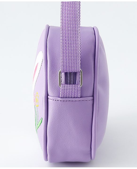 Babyhug Sling Bag With Floral Embroidery & Bunny Patch - Purple