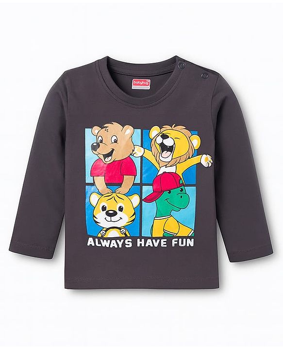 Babyhug Cotton Knit Full Sleeves T-Shirt with Animal Print - Black