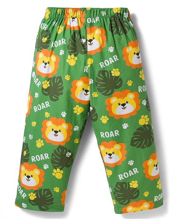 Babyhug Cotton Woven Full Sleeves Co-ord Night Suit With Animal Print - Green