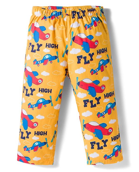 Babyhug Cotton Woven Full Sleeves Co-ord Night Suit With Plane Print - Yellow