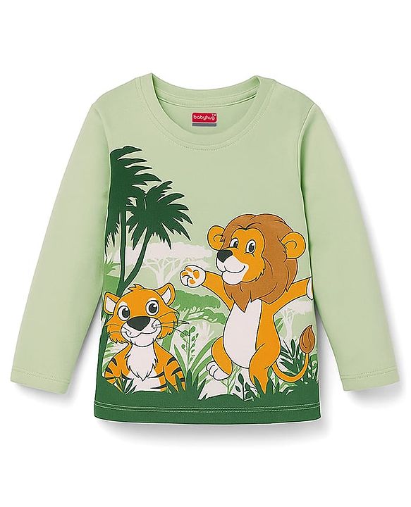 Babyhug Cotton Knit Full Sleeves T-Shirt with Animal Print - Green