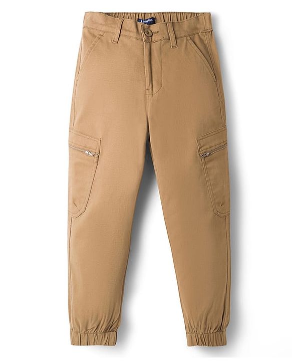Pine Kids Cotton Elastane Woven Full Length Trouser Pant with Pocket - Brown