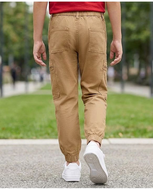 Pine Kids Cotton Elastane Woven Full Length Trouser Pant with Pocket - Brown