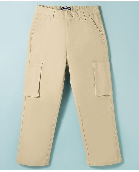 Pine Kids Cotton Woven Full Sleeves Solid Trouser With Cargo Pockets - Khaki