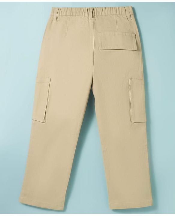 Pine Kids Cotton Woven Full Sleeves Solid Trouser With Cargo Pockets - Khaki