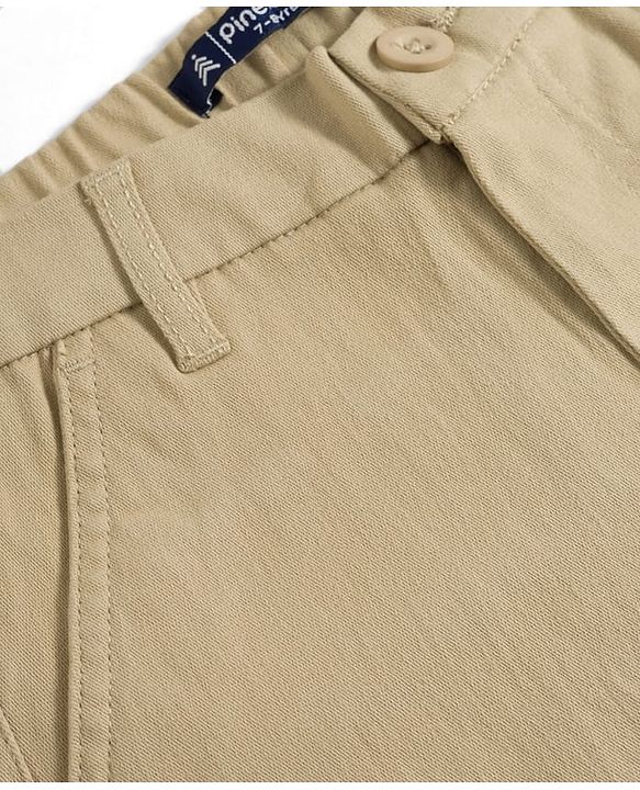 Pine Kids Cotton Woven Full Sleeves Solid Trouser With Cargo Pockets - Khaki
