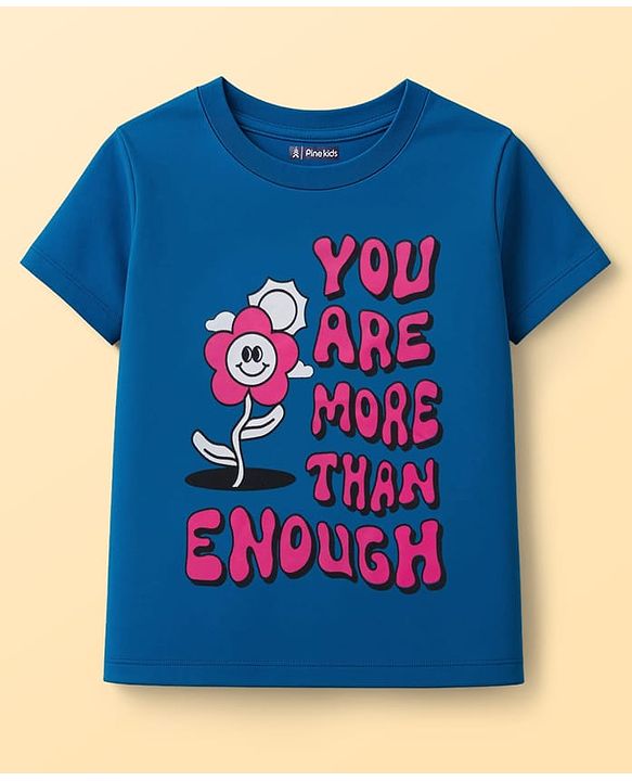 Pine Kids Cotton Knit Half Sleeves T-Shirts with Text Graphic Pack of 3 - Navy Blue Pink & White