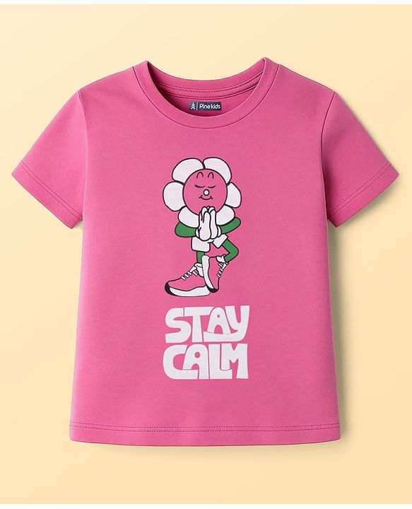 Pine Kids Cotton Knit Half Sleeves T-Shirts with Text Graphic Pack of 3 - Navy Blue Pink & White