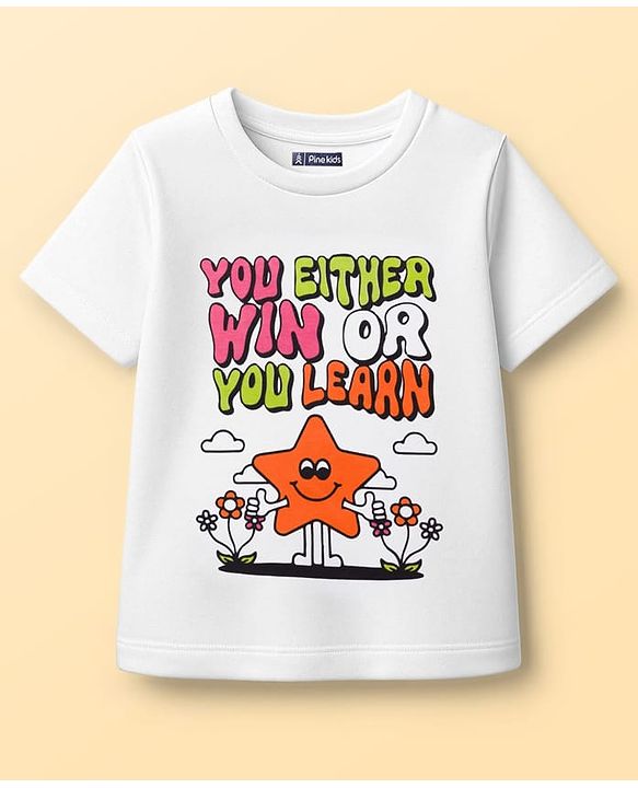Pine Kids Cotton Knit Half Sleeves T-Shirts with Text Graphic Pack of 3 - Navy Blue Pink & White