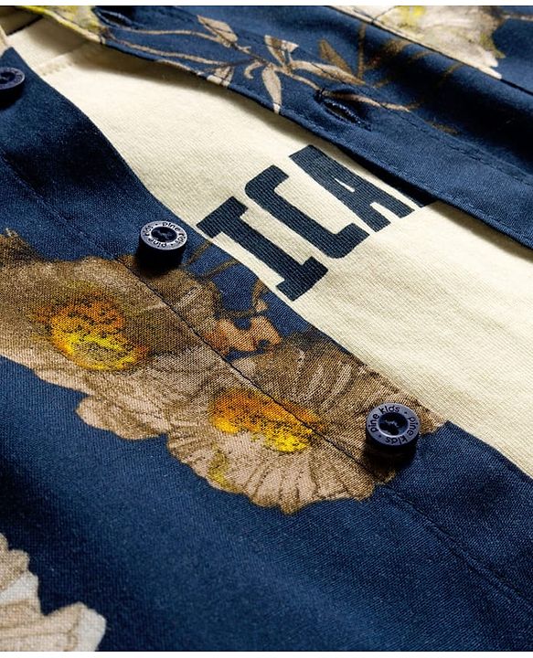 Pine Kids Viscose Half Sleeves Floral Printed Shirt With T-Shirt - Navy