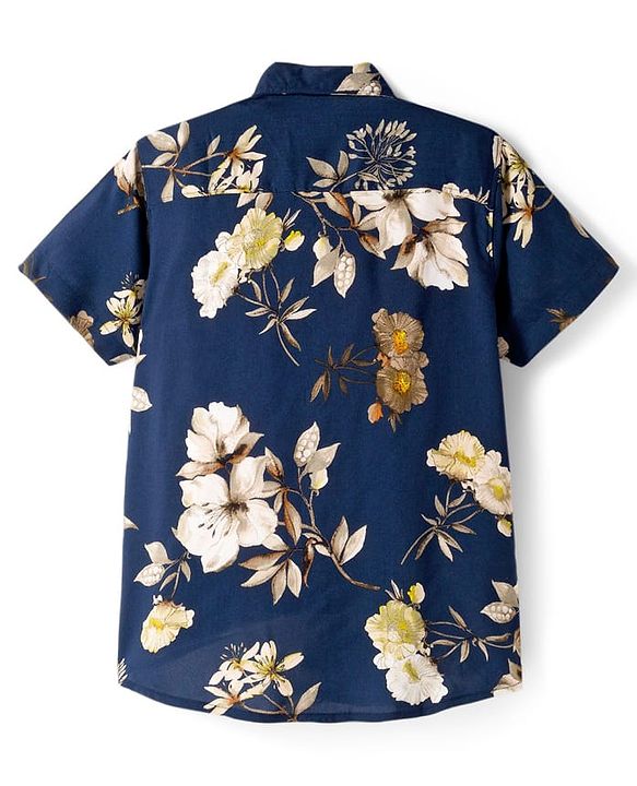Pine Kids Viscose Half Sleeves Floral Printed Shirt With T-Shirt - Navy