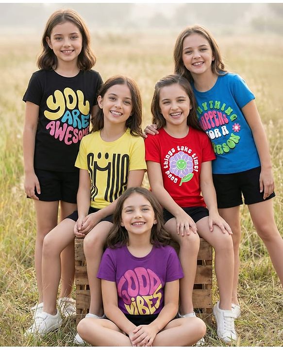 Pine Kids Cotton Knit Half Sleeves T-Shirts with Text Print Pack of 5 - Multicolor