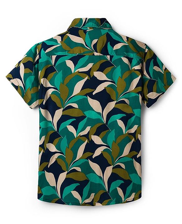 Pine Kids Viscose Woven Half Sleeves Shirt With T-Shirt With Animal Print - Green