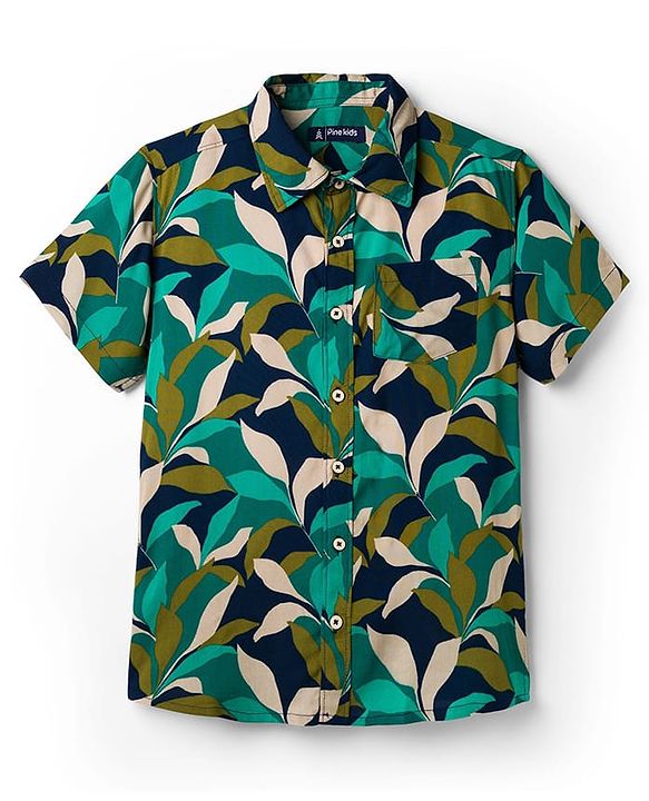 Pine Kids Viscose Woven Half Sleeves Shirt With T-Shirt With Animal Print - Green