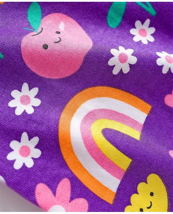 Babyhug Cotton Knit Full Sleeves Footed Sleepsuit With Floral Print - Purple