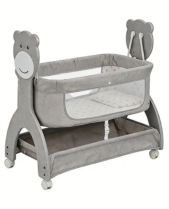 Babyhug Wooden Cradle with Mosquito Net - Grey| Swing Lock & Wheels| Safe & Durable Baby Cot with Storage| Smooth Rocking| Spacious Sleeping Area| Bassinet| Suitable for Newborn