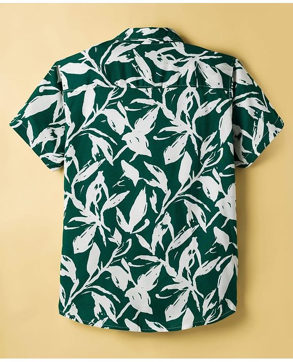 Pine Kids Viscose Woven Half Sleeves Shirt With T-Shirt & Floral Print - Green