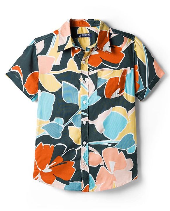 Pine Kids Viscose Woven Half Sleeves Shirt With T-Shirt & Floral Print - Black