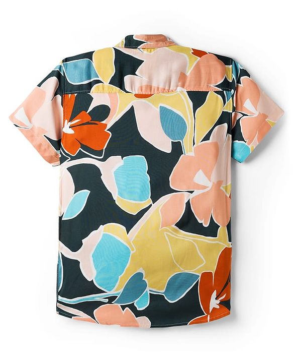 Pine Kids Viscose Woven Half Sleeves Shirt With T-Shirt & Floral Print - Black