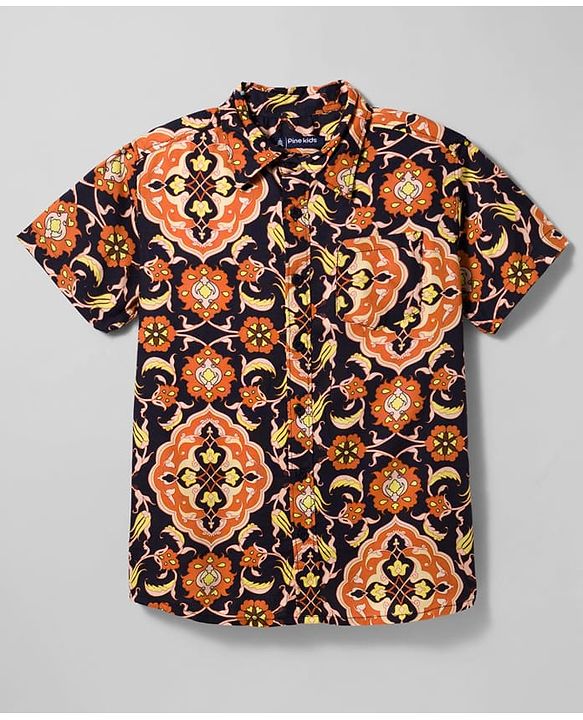 Pine Kids Viscose Woven Half Sleeves Floral Printed Shirt With Tank T-Shirt - Multicolour