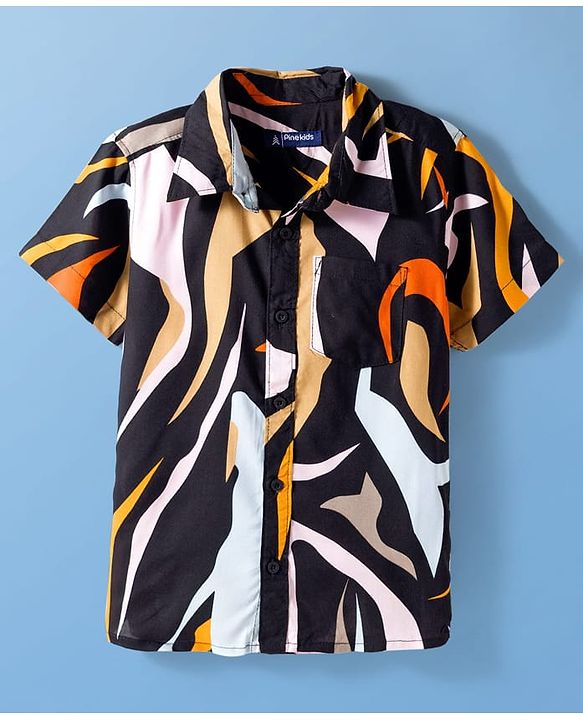 Pine Kids Woven Half Sleeves Printed Shirt With Printed Inner Tee - Multicolor