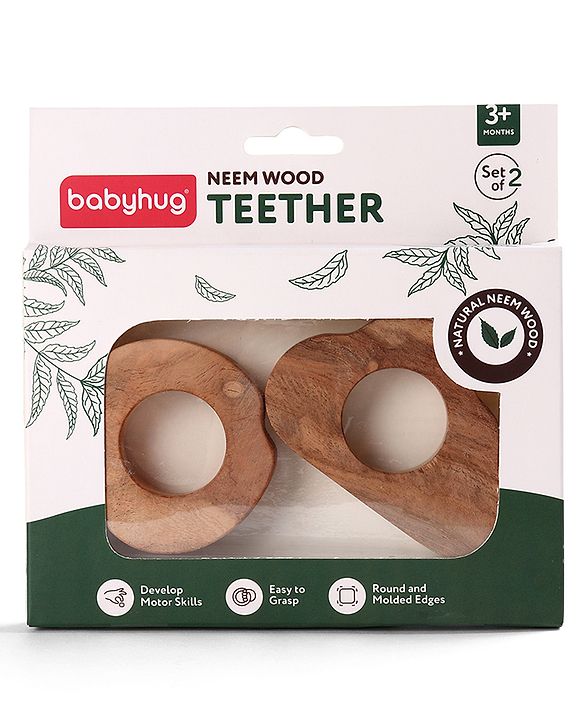 Babyhug Natural Steam Beech Wood Teether Pack of 2 (design may vary)
