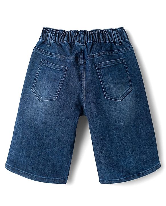 Pine Kids Denim Woven Knee Length Washed Shorts -Navy  Blue