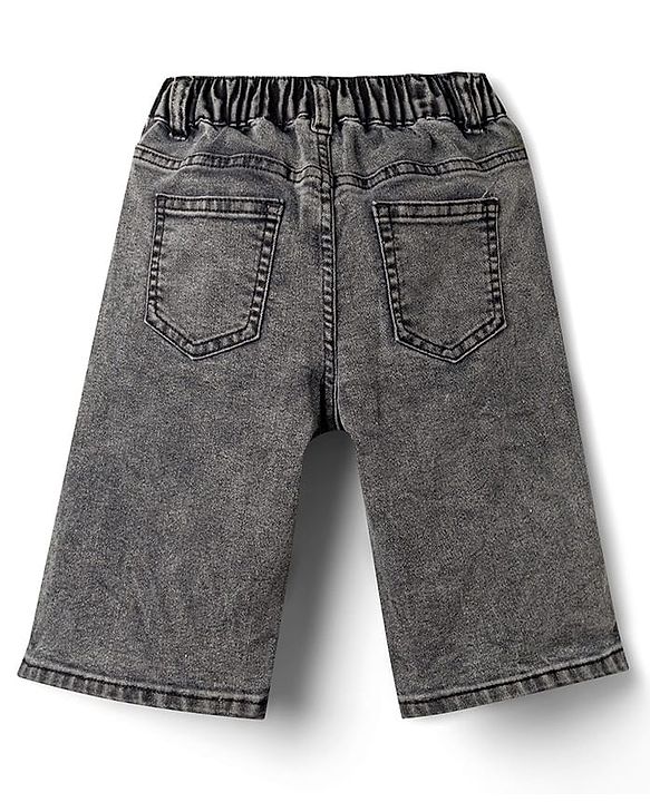 Pine Kids Denim Woven Knee Length Washed Shorts -Navy  Blue