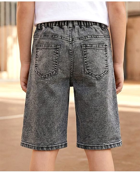 Pine Kids Denim Woven Knee Length Washed Shorts -Navy  Blue