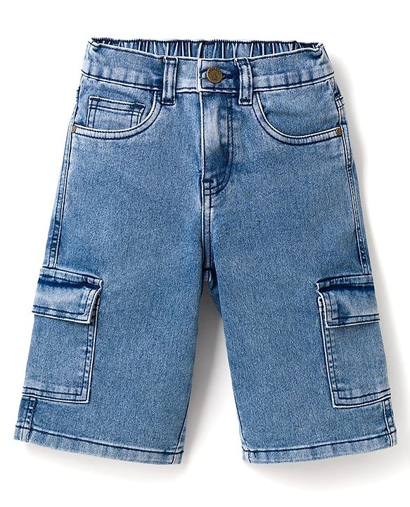 Pine Kids Denim Woven Knee Length Washed Shorts - Blue