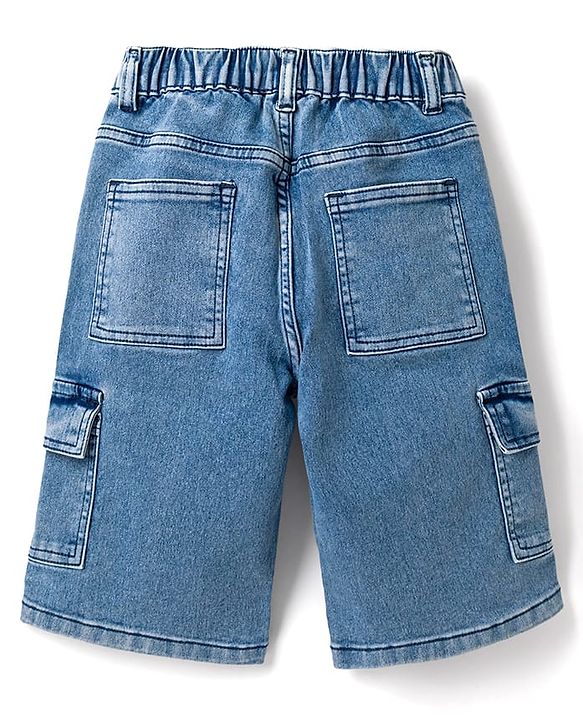 Pine Kids Denim Woven Knee Length Washed Shorts - Blue