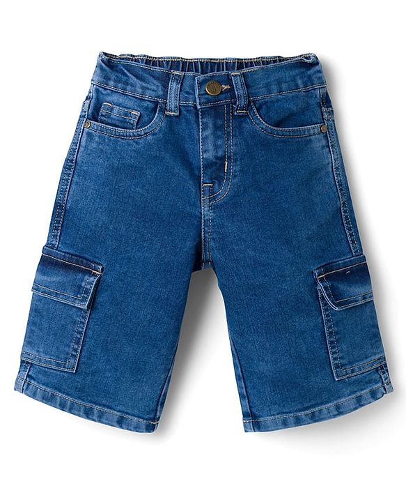 Pine Kids Denim Woven Knee Length Washed Shorts - Blue