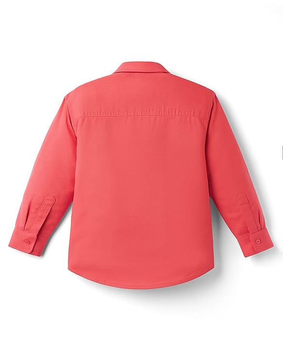 Pine Kids Cotton Woven Full Sleeves Solid Colour Kurta Style Shirt - Coral
