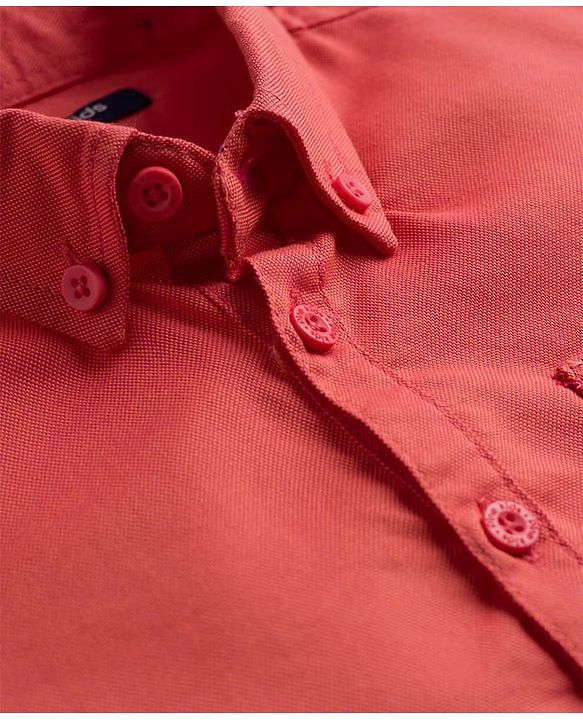 Pine Kids Cotton Woven Full Sleeves Solid Colour Kurta Style Shirt - Coral