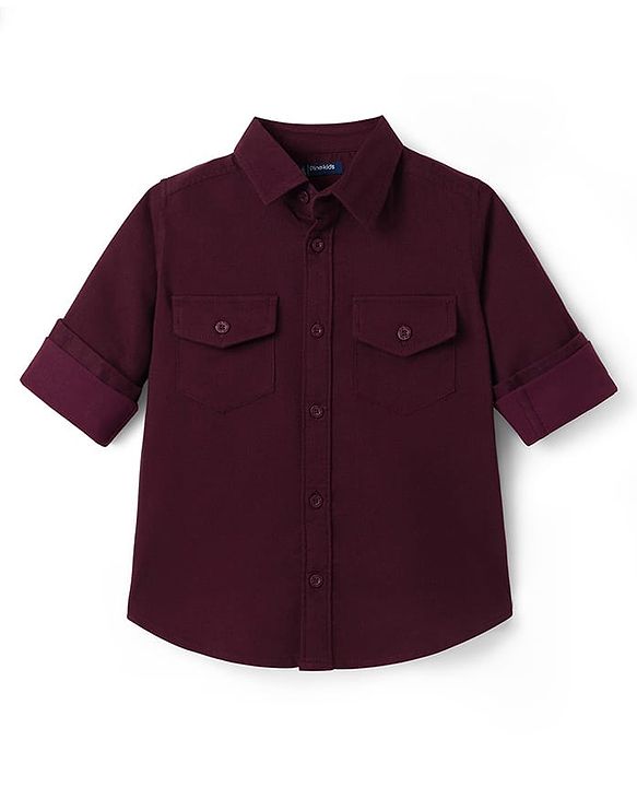 Pine Kids Cotton Woven Full Sleeves Solid Shirt - Maroon
