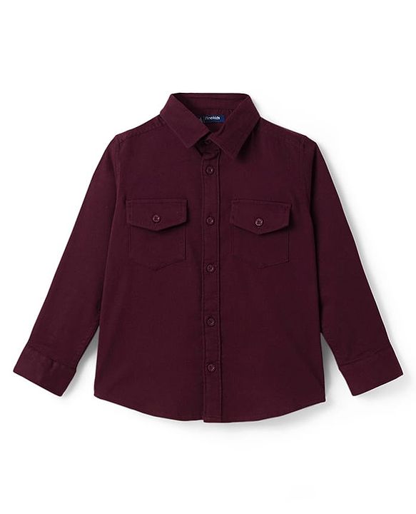 Pine Kids Cotton Woven Full Sleeves Solid Shirt - Maroon