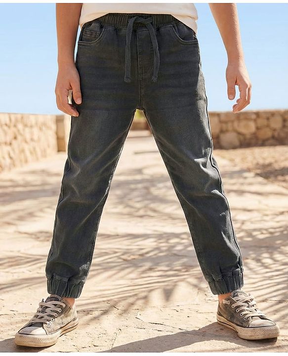 Pine Kids Denim Woven Full Length Washed Jeans - Black