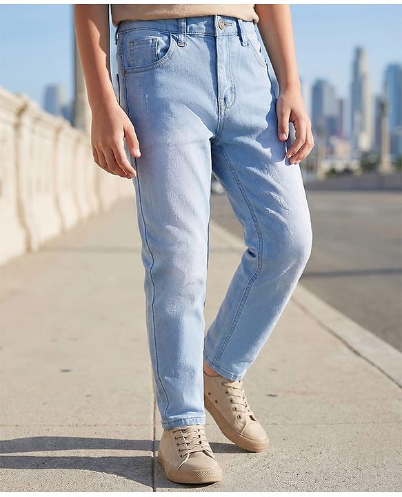 Pine Kids Full Length Washed Denim Jeans - Light Blue