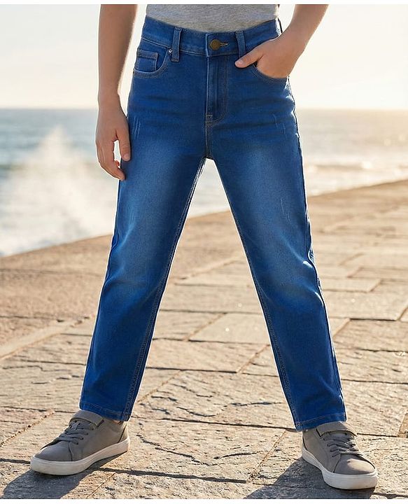 Pine Kids Denim Woven Full Length Washed Jeans - Blue