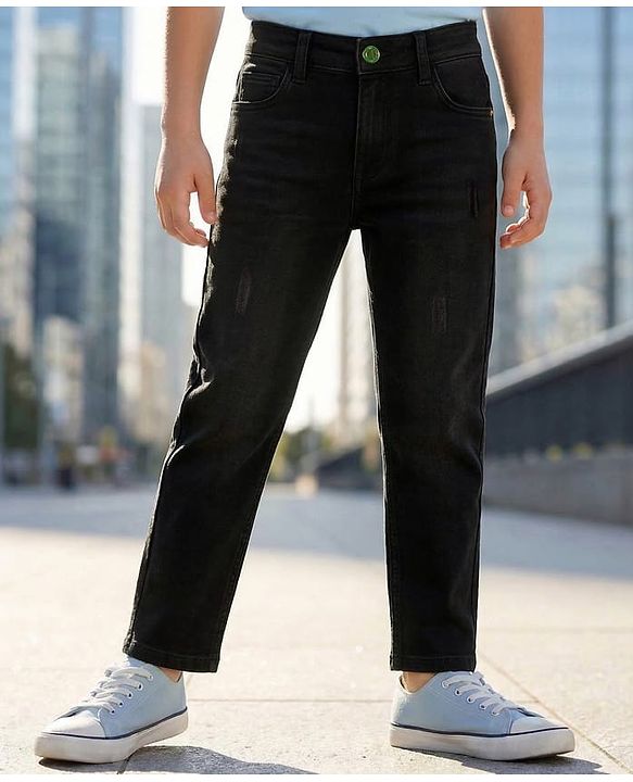 Pine Kids Denim Woven Full Length Washed Jeans - Black