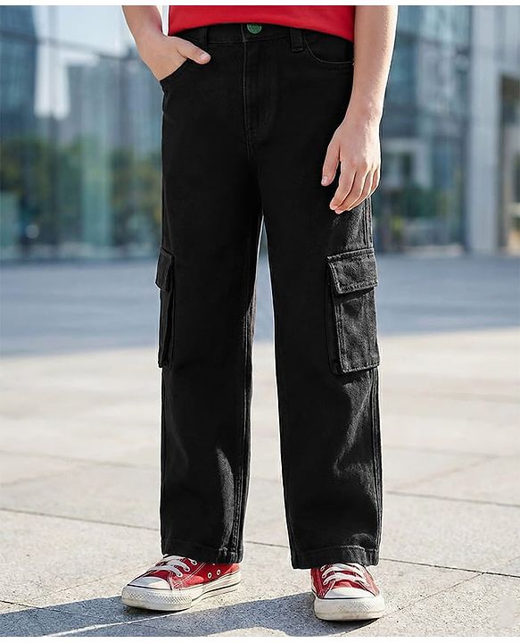 Pine Kids Denim Woven Full Length Washed Jeans - Black