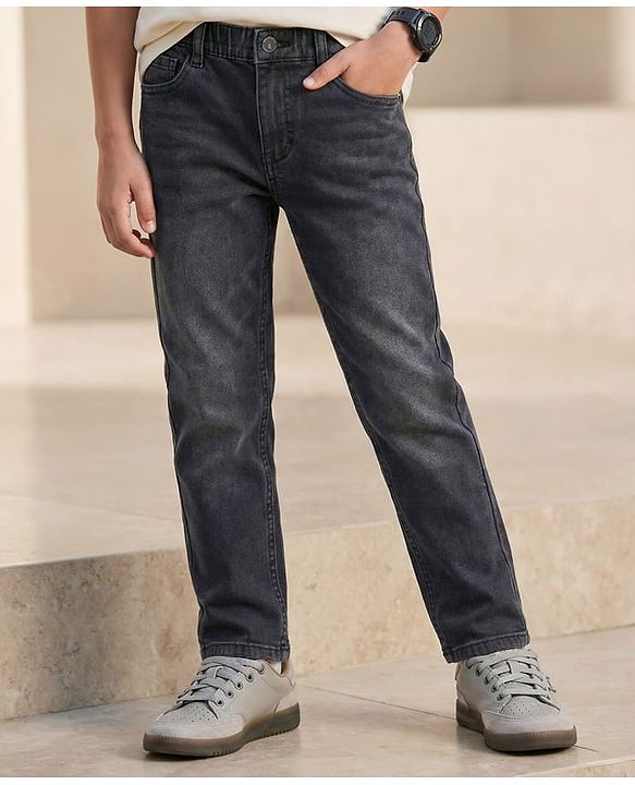 Pine Kids Woven Full Length Washed Denim Jeans - Black