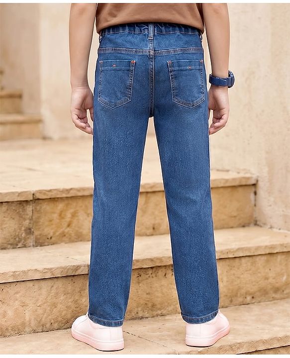Pine Kids Woven Full Length Washed Denim Jeans - Navy Blue