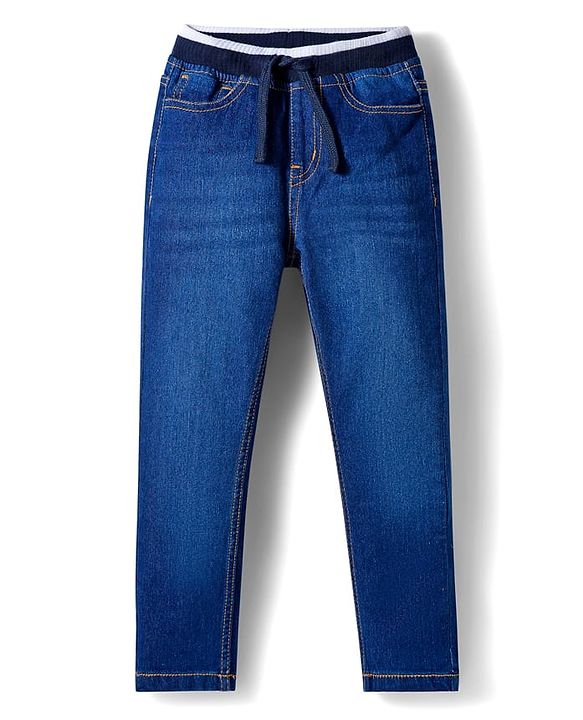 Pine Kids Denim Woven Full Length Washed Jeans  - Blue