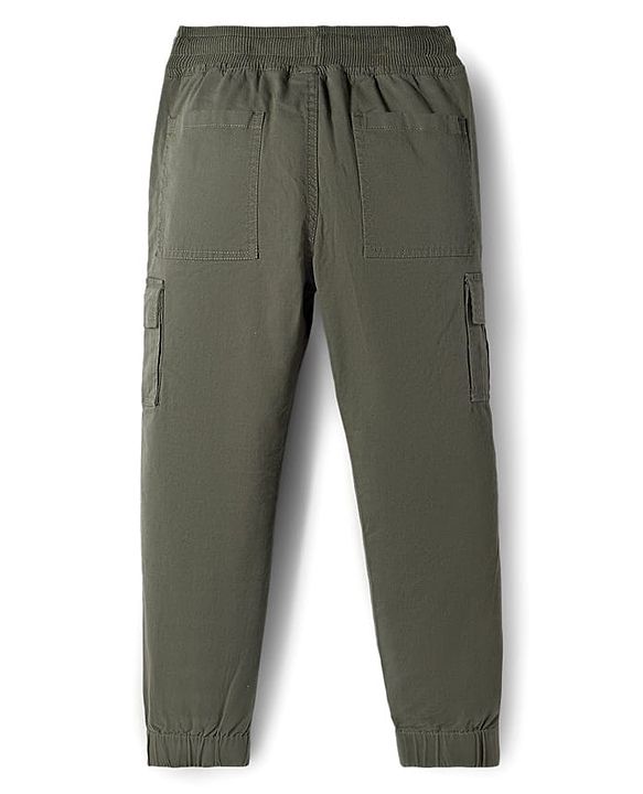 Pine Kids Cotton Elastane Woven Full Length Solid Trouser With Cargo Pockets - Olive Green