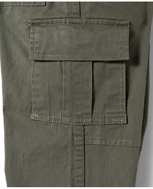 Pine Kids Cotton Elastane Woven Full Length Solid Trouser With Cargo Pockets - Olive Green